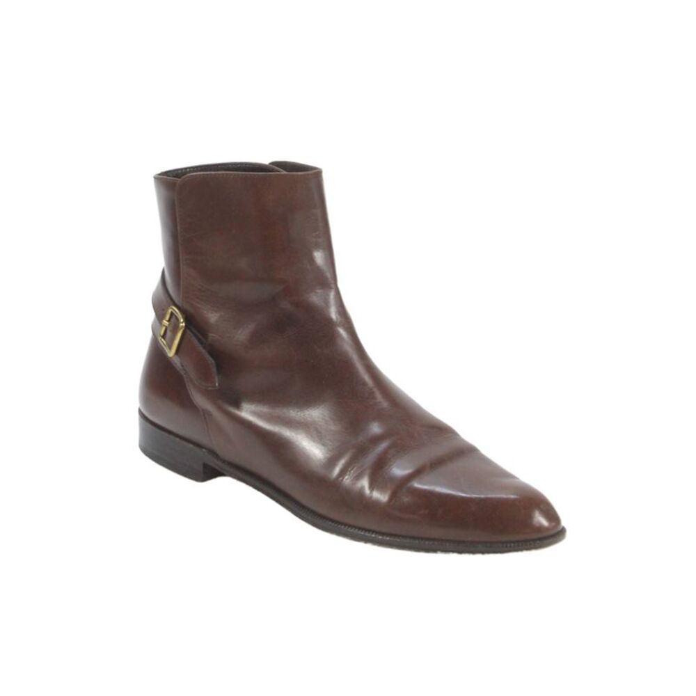 Prada Womens Slip On Ankle Strap Round Toe Leather Booties Brown Size 36.5